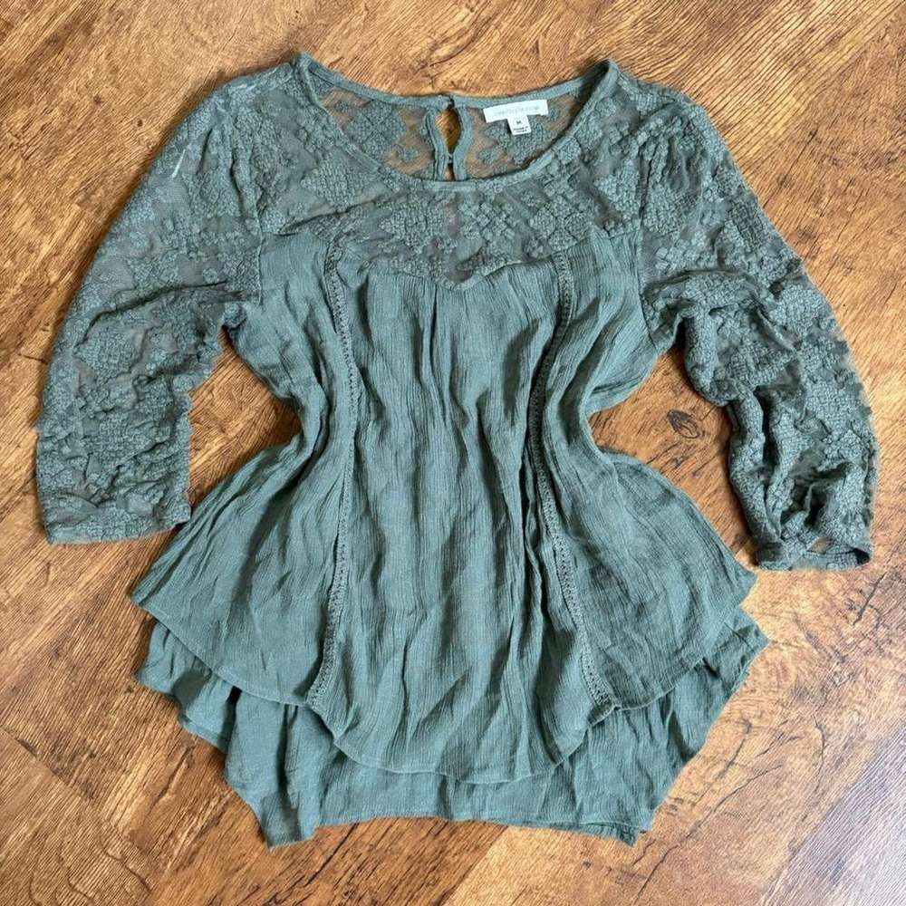 John Paul Richard Sage Green Lace Peplum Blouse fairy boho cottage Medium